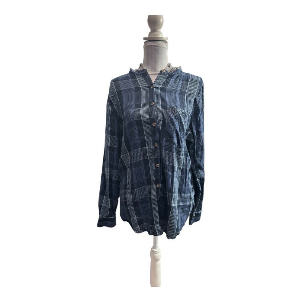 MUDD Blue Plaid Button Down with Hoodie Size XL